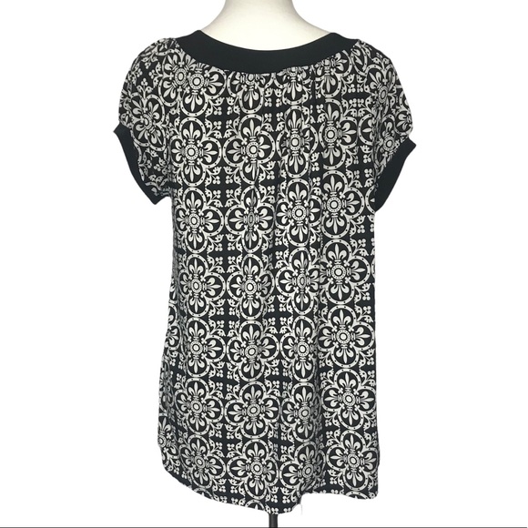 Goddess Black and White Patterned Short Sleeve Top Size Petite XL - Picture 3 of 12